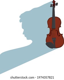 Beethoven silhouette and realistic violin shape