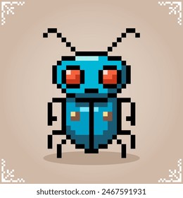Beetle in 8 bit pixel art. Insect animals for game assets and cross stitch patterns in vector illustration.