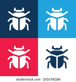 Juego de iconos mínimo de cuatro colores azul y rojo escarabajo