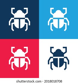Juego de iconos mínimo de cuatro colores azul y rojo escarabajo
