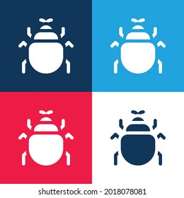 Juego de iconos mínimo de cuatro colores azul y rojo escarabajo