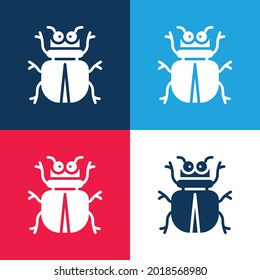 Juego de iconos mínimo de cuatro colores azul y rojo escarabajo