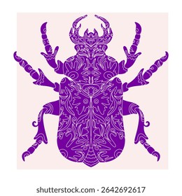 Besouro com padrão de recorte botânico, estilo linocut, impressão detalhada, motivos naturais