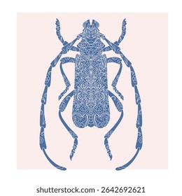 Besouro com padrão de recorte botânico, estilo linocut, impressão detalhada, motivos naturais