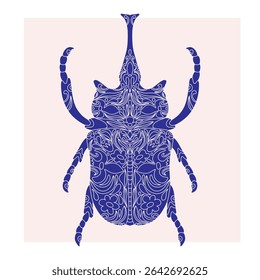 Besouro com padrão de recorte botânico, estilo linocut, impressão detalhada, motivos naturais