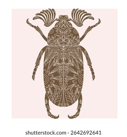 Besouro com padrão de recorte botânico, estilo linocut, impressão detalhada, motivos naturais