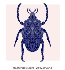Besouro com padrão de recorte botânico, estilo linocut, impressão detalhada, motivos naturais
