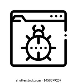 Beetle Bug Code Mistake Or Virus Vector Line Icon. Bug Coding System, Data Encryption Linear Pictogram. Web Development, Languages, Script, Looking Program Problem Contour Illustration