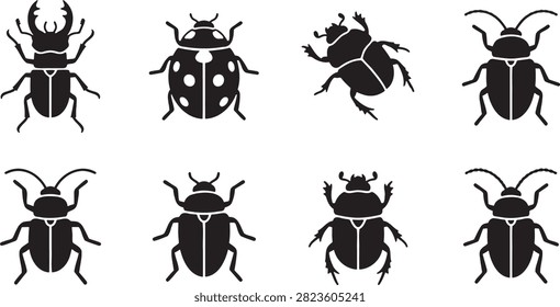 Beetle bug and ladybug insect silhouettes collection set