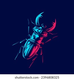 Logo del insecto de escarabajo en línea de neón retrato de diseño colorido con fondo oscuro. Ilustración del vector abstracto