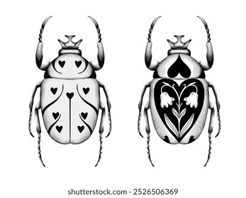 Beetle  bug tattoo design. Hand drawing vintage engraving.