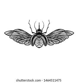 Beetle bug tattoo drawing. Scarab bug illustration