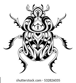 Beetle bug tattoo drawing. Scarab bug illustration