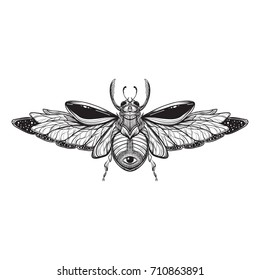 Beetle bug tattoo drawing. Scarab bug illustration