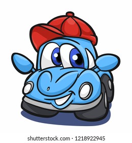 Beetle car - blue car - cartoon car Vector Illustration 