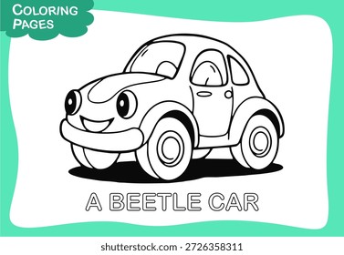 Un coche de escarabajo lindo y divertido para colorear páginas ilustración de diseño de Vector 