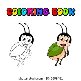 Beetle cartoon coloring book isolated on white background
