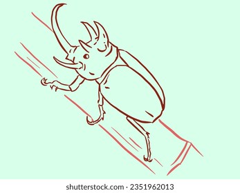 A beetle climbing vector for card, decoration, illustration