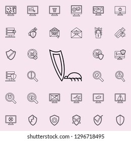 the beetle crawls to the shield icon. Virus Antivirus icons universal set for web and mobile
