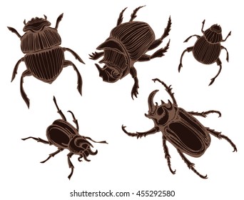 Beetle deer. Horned Beetle. Big. Insect. Set. Line art. Black and white drawing by hand. Graphic arts. Doodle. Tattoo.  Lucanus cervus.