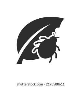 Beetle eats a leaf icon. Pests. Monochrome black and white symbol