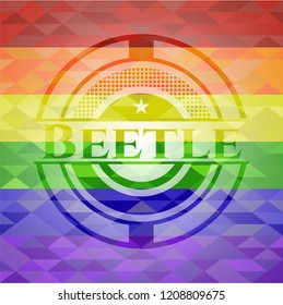 Beetle emblem on mosaic background with the colors of the LGBT flag