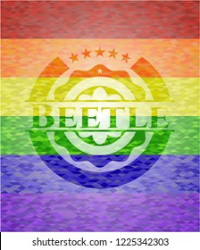 Beetle emblem on mosaic background with the colors of the LGBT flag