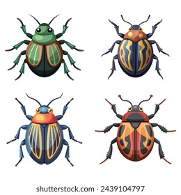 Beetle flat animal vector set pro style illustration.