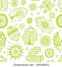 beetle floral doodle seamless vector pattern for backgrounds wedding textile interior and decoration green