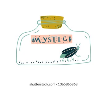 Beetle in Glass Bottle, Magic Object, Witchcraft Attribute Vector Illustration