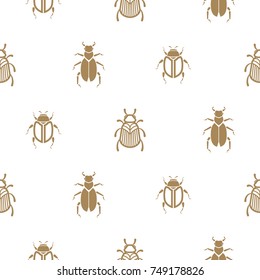 Beetle gold and white vector seamless pattern for print. Simple insect background.