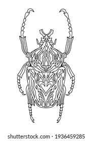 Beetle Goliath coloring book. Goliath beetle linear vector illustration. Anti-stress coloring book for adults and children. Hand-drawn doodle coloring book.