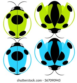 Beetle green and cyan fly cartoon illustration