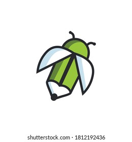 beetle green logo and pencil design vector