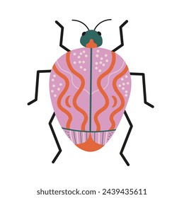 Beetle hand drawn flat vector illustration, fantastic bug on isolated background. Decorative abstract Insect fantasy fauna species, wild life, animal. For icon, logo, card, print, paper, flyer, sign svg