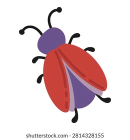 Beetle. Hand drawn vector flat. Small bug. Flying insect, hexapod. Wings, legs. Animal. Pest. Color illustration.