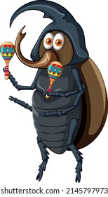 A beetle holding maracas cartoon character illustration