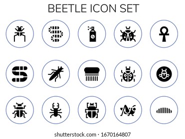 beetle icon set. 15 filled beetle icons. Included Parasite, Worm, Grasshopper, Insecticide, Flea, Ladybug, Ankh, Bug, Beetle, Fleas, Caterpillar icons