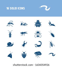 Beetle icon set and snail with bedbug, mosquito and cat flea. Housefly related beetle icon vector for web UI logo design.