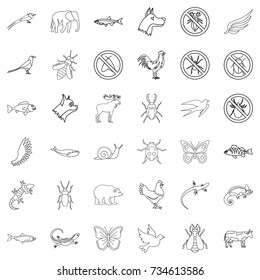 Beetle icons set. Outline style of 36 beetle vector icons for web isolated on white background