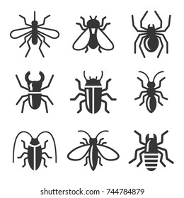Beetle, Insect and Bug Icons Set. Vector