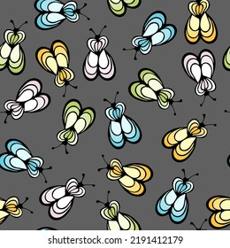 Beetle insect cartoon illustration vector seamless pattern.  Baby cloth tissue print. Bumble abstract repeating summer pattern. Children drawing doodle design.