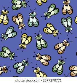 Beetle insect cartoon illustration vector seamless pattern.  Baby cloth tissue print. Bumble abstract repeating summer pattern. Children drawing sketch design.