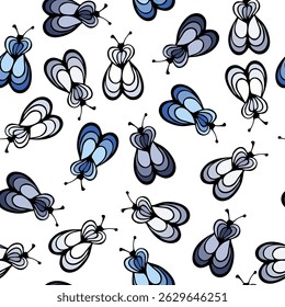 Beetle insect cartoon illustration vector seamless pattern.  Baby cloth textile print. Bumble abstract repeating summer pattern. Children drawing sketch design.
