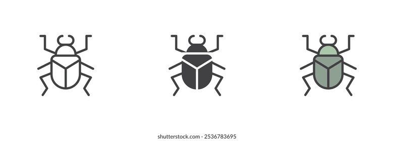 Beetle insect different style icon set. Line, glyph and filled outline colorful version, outline and filled vector sign. Dor beetle symbol, logo illustration. Vector graphics