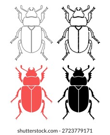 Beetle Insect Illustrations Set with Pencil Sketch and Solid Brush Styles