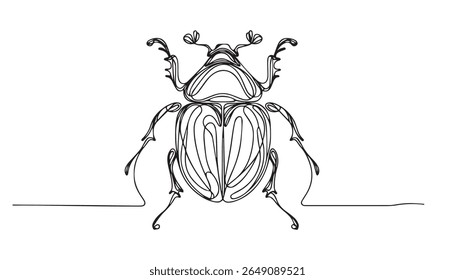 Beetle Insect Outline Line Art Vector Drawing