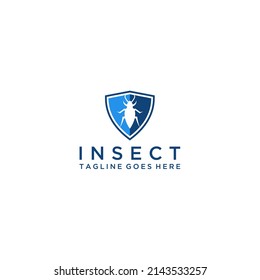 Beetle insect shield logo graphic minimal blue vector icon