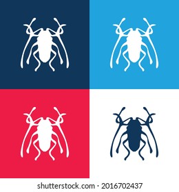 Beetle Insect Trictenotomidae azul y rojo cuatro colores conjunto de iconos mínimo