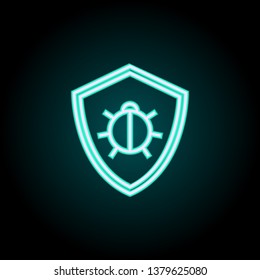 beetle inside the shield neon icon. Elements of Virus, antivirus set. Simple icon for websites, web design, mobile app, info graphics